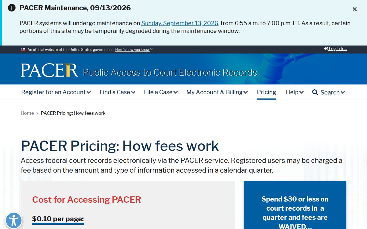 Kandiyohi County arrest warrant reader looking up federal PACER case fees