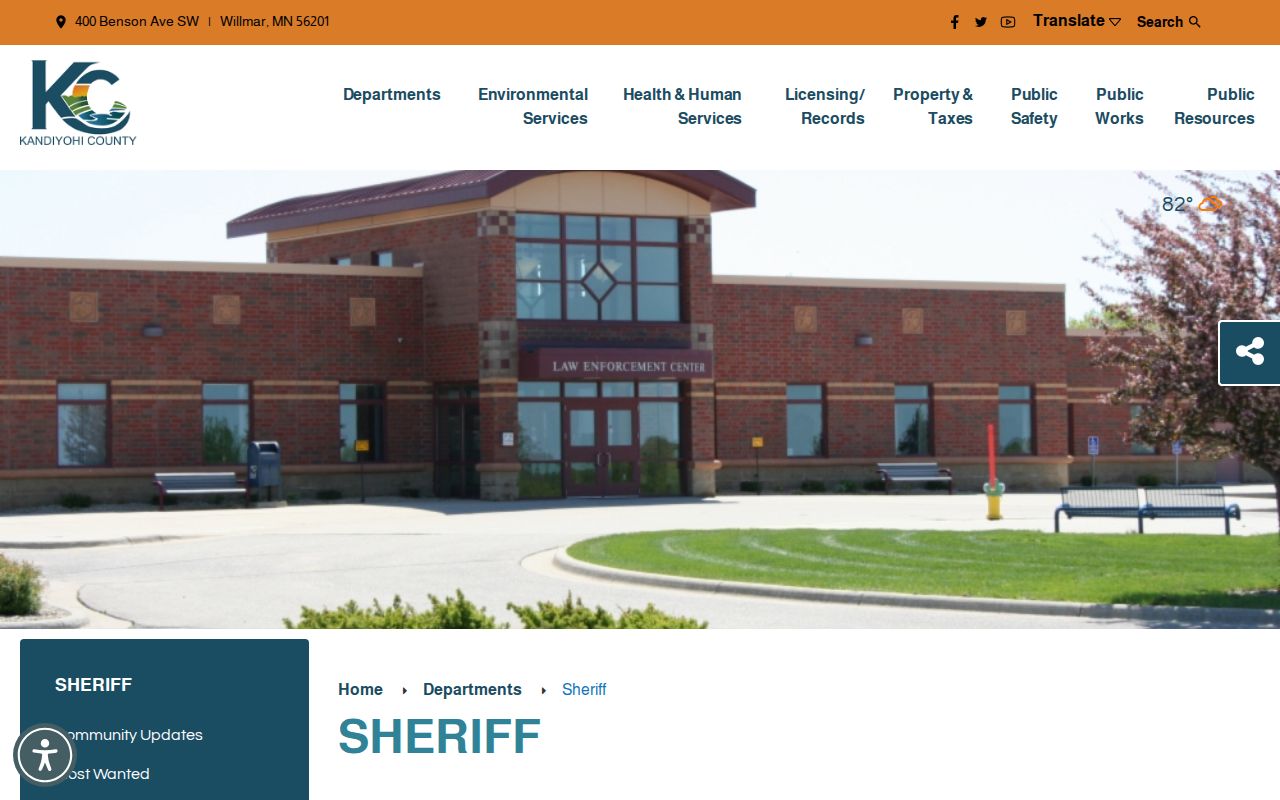 Kandiyohi County Sheriff's Office page for warrant records and records requests